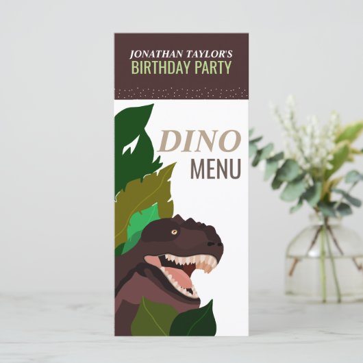 T Rex Dinosaur Party Kinderverjaardagsmenu Menu (Staand voorkant)