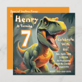 T-Rex Dinosaur Party verjaardagsuitnodiging Kaart (Voorkant / Achterkant)