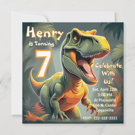 T-Rex Dinosaur Party verjaardagsuitnodiging Kaart (Voorkant)