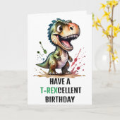 T.Rex Dinosaur Persoonlijke Verjaardag Kaart (Gele Bloem)