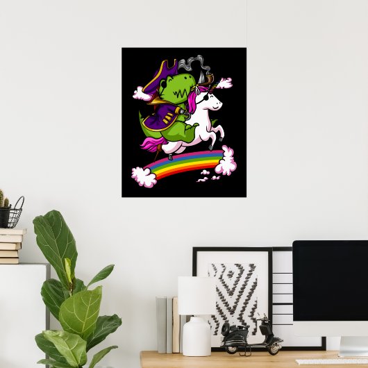 T-Rex Dinosaur Pirate Sailor Riding Unicorn Poster (Thuiskantoor)