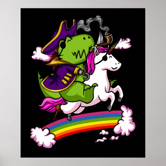 T-Rex Dinosaur Pirate Sailor Riding Unicorn Poster (Voorkant)