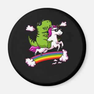 T-Rex Dinosaur Riding Magical Unicorn Rainbow Magneet