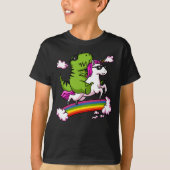 T-Rex Dinosaur Riding Magical Unicorn Rainbow T-shirt (Voorkant)