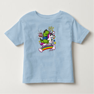 T-Rex Dinosaur Riding Unicorn Birthday Party Kinder Shirts