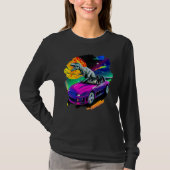 T Rex Dinosaur rijdend sportauto in Space Tyranno T-shirt (Voorkant)