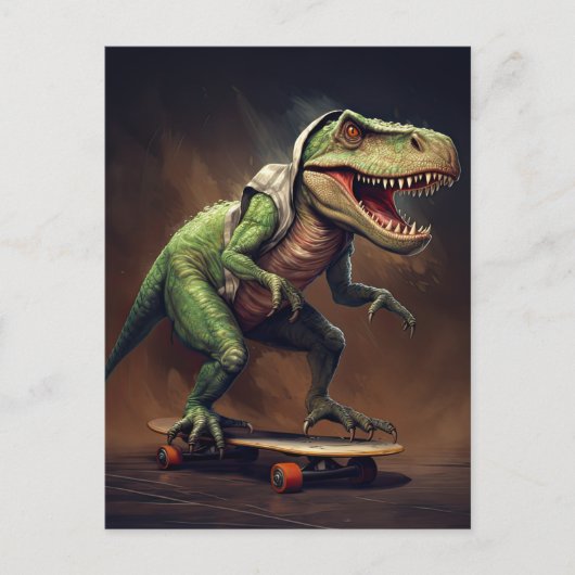 T-Rex Dinosaur Rijdt op een Skateboard Verjaardags Briefkaart (Voorkant)