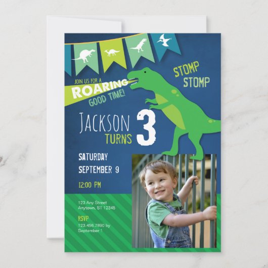 T REX Dinosaur Roaring Birthday Party Invitation Kaart (Voorkant)