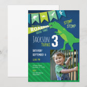 T REX Dinosaur Roaring Birthday Party Invitation Kaart (Voorkant / Achterkant)