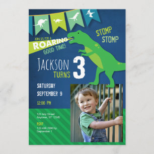 T REX Dinosaur Roaring Birthday Party Invitation Kaart