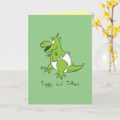 T-Rex Dinosaur Schattigee Baby Cartoon Kaart (Gele Bloem)