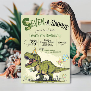 T-Rex Dinosaur Seven-A-Saurus 7e Verjaardagsfeestj Kaart