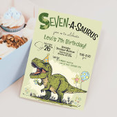 T-Rex Dinosaur Seven-A-Saurus 7e Verjaardagsfeestj Kaart