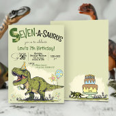 T-Rex Dinosaur Seven-A-Saurus 7e Verjaardagsfeestj Kaart