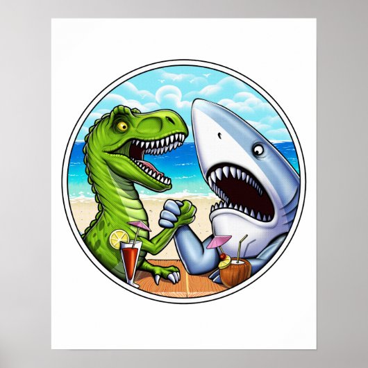 T-Rex Dinosaur Shark Arm Wrestling Poster (Voorkant)
