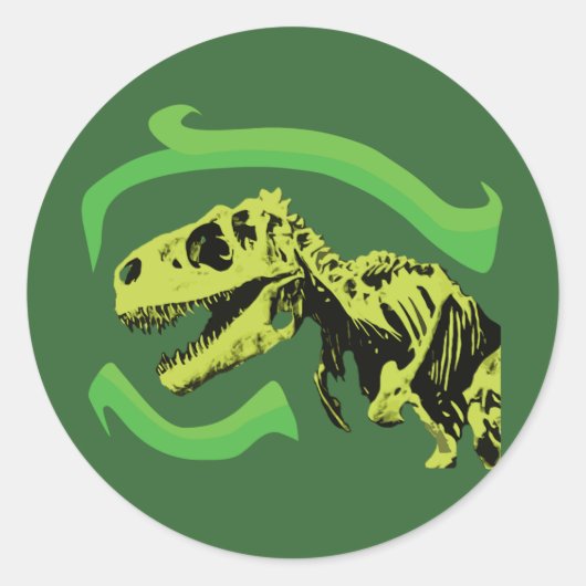T-Rex Dinosaur Skeleton Ronde Sticker (Voorkant)