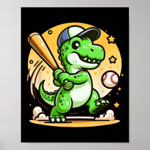 T-rex Dinosaur slaat zacht spelende jongens meisje Poster