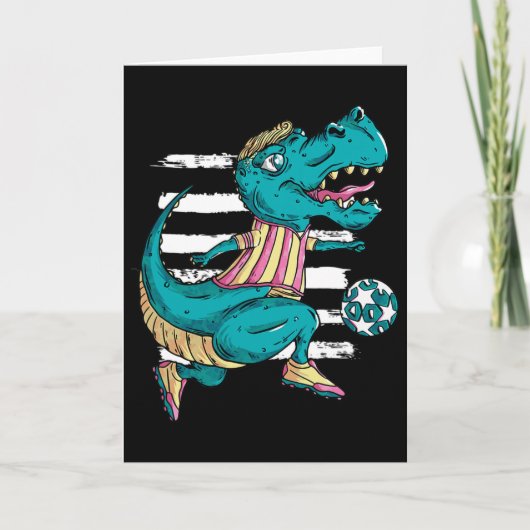 T-rex Dinosaur Speelt Voetbal - Trex Design  Kaart (Voorkant)
