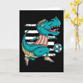 T-rex Dinosaur Speelt Voetbal - Trex Design  Kaart (Gele Bloem)