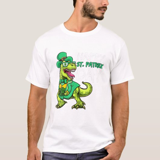 T Rex Dinosaur , St Patrick's Day Toddler Boys T-shirt (Voorkant)