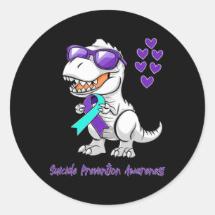 T-rex Dinosaur Suicide Prevention Awareness Day (D Ronde Sticker