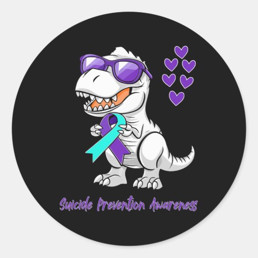 T-rex Dinosaur Suicide Prevention Awareness Day (D Ronde Sticker (Voorkant)