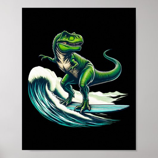 T-rex Dinosaur Surfing Surfer Surfboard Gift For M Poster (Voorkant)