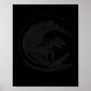 T-rex Dinosaur Surft Op Surfbord Surfer  Poster