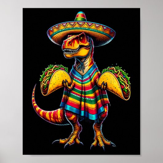T-rex Dinosaur Taco Lover Cinco De Mayo Sombrero P Poster (Voorkant)