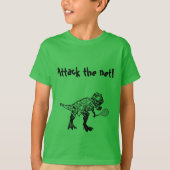 T-Rex Dinosaur Tennis Player met tekst T-shirt (Voorkant)