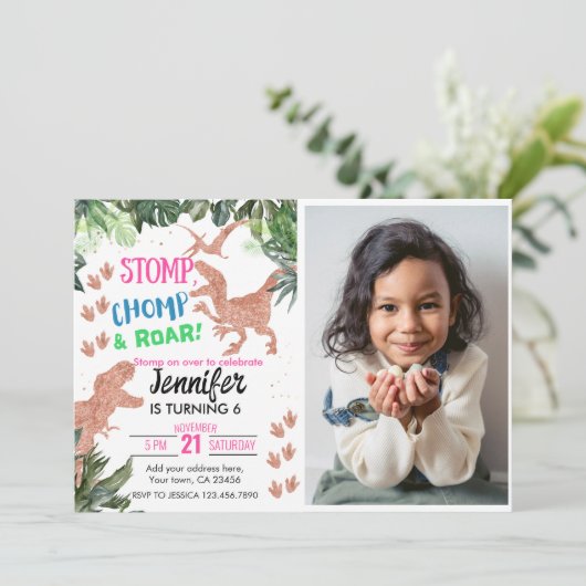 T-Rex Dinosaur Theme Kaart (Staand voorkant)