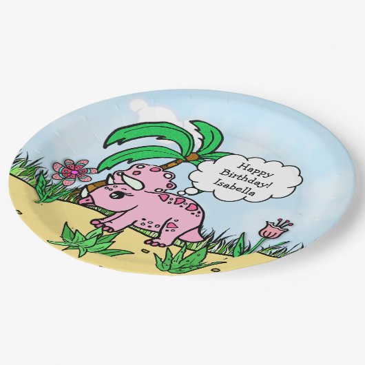T-Rex Dinosaur Thmed Birthday Borden Papieren Bordje (Gekanteld)