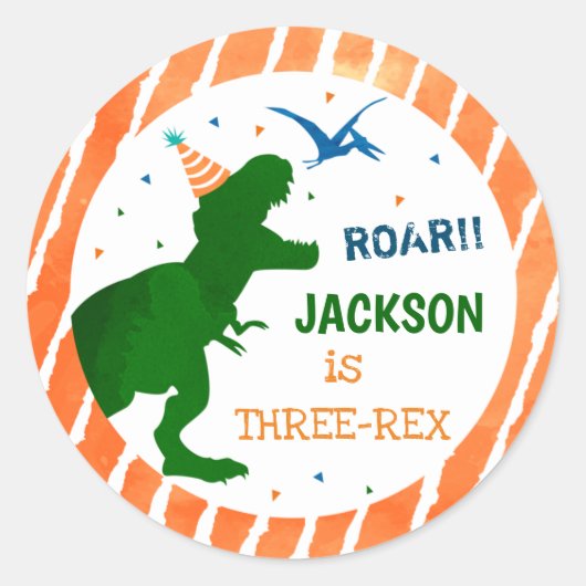 T-rex Dinosaur Three Rex Party Favor Stickers (Voorkant)