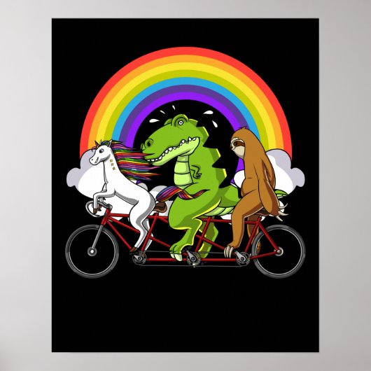 T-Rex Dinosaur Unicorn-sleuf op fietsregenboog Poster (Voorkant)