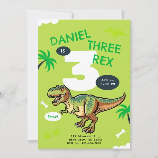 T-Rex Dinosaur Verjaardagsfeestje Kaart (Voorkant)