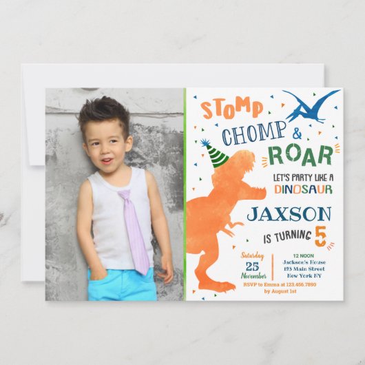 T-Rex Dinosaur Verjaardagsfeestje Uitnodigingen (Voorkant)