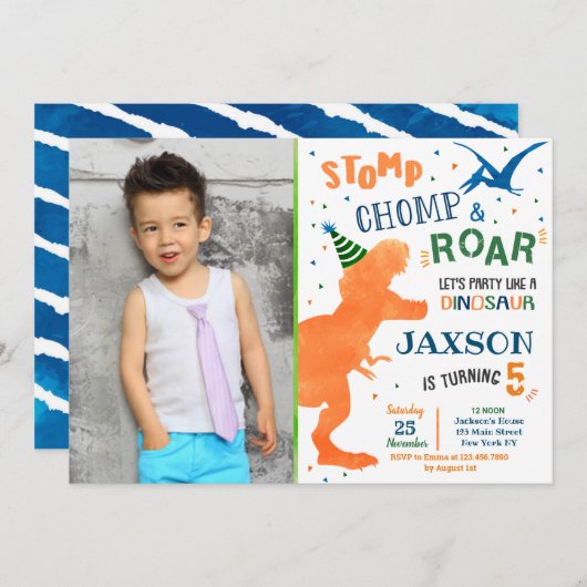 T-Rex Dinosaur Verjaardagsfeestje Uitnodigingen (Voorkant / Achterkant)