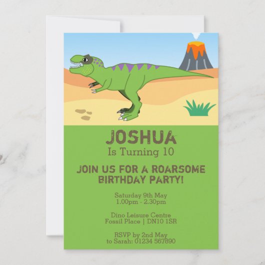 T-Rex Dinosaur & Volcano 10e verjaardag Kaart (Voorkant)
