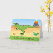 T-Rex Dinosaur & Volcano Happy Birthday Kaart (Gele Bloem)