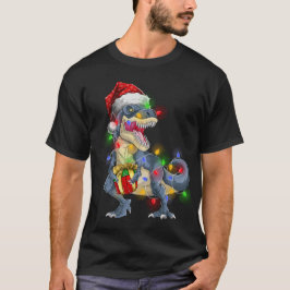 T Rex Dinosaur Vrolijk Kerstlicht Kerstmuts T-shirt