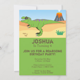 T-Rex Dinosaur & Vulkanische 4e Verjaardagsfeestje Kaart