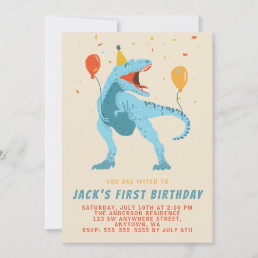 T-Rex Dinosaur Waterverf Birthday Party Kaart (Voorkant)