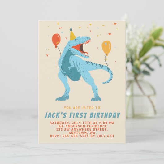 T-Rex Dinosaur Waterverf Birthday Party Kaart (Staand voorkant)