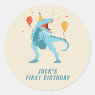 T-Rex Dinosaur Waterverf Verjaardagsfeestje Ronde Sticker