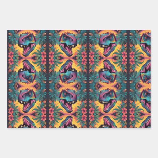 T-Rex Dinosaur Wrapping Paper Flat Sheet Set van 3 (Voorkant 3)