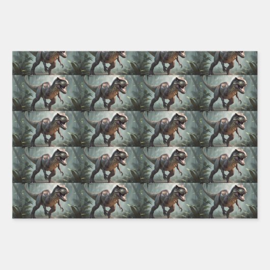 T-Rex Dinosaur Wrapping Paper Flat Sheet Set van 3 (Voorkant 3)