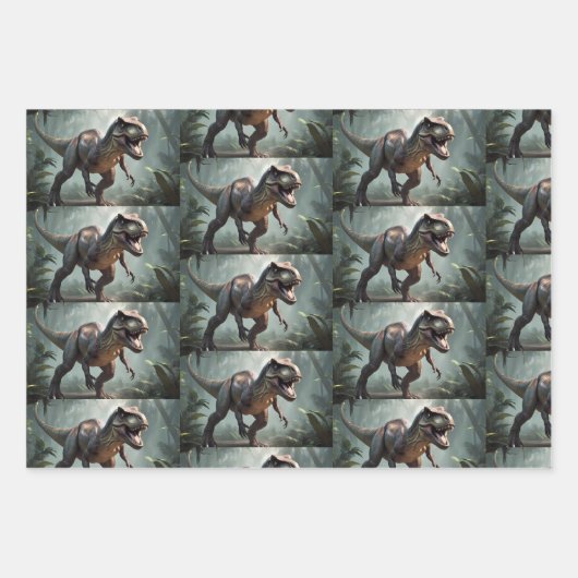 T-Rex Dinosaur Wrapping Paper Flat Sheet Set van 3 (Voorkant 2)