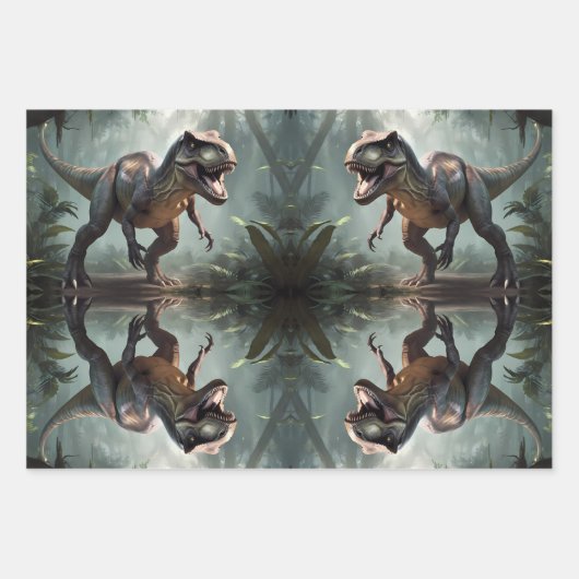 T-Rex Dinosaur Wrapping Paper Flat Sheet Set van 3 (Voorkant)