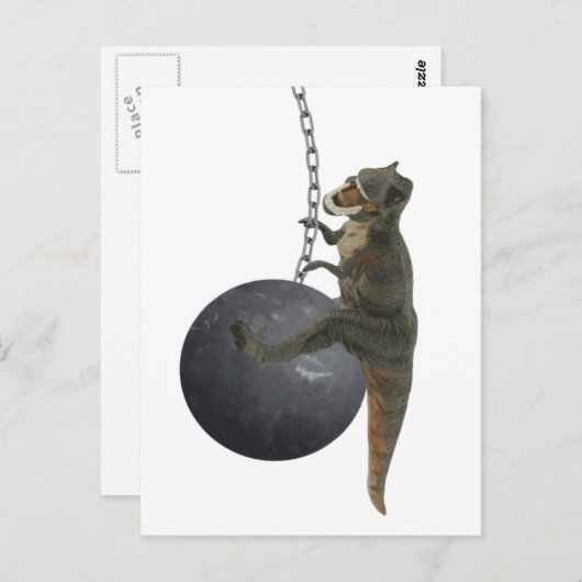 T-Rex Dinosaur Wrecking Ball Briefkaart (Voorkant / Achterkant)