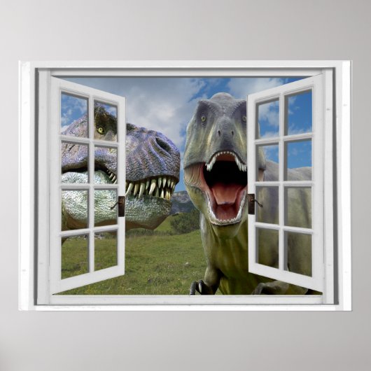 T-Rex Dinosaurs Faux Uitzicht Poster (Voorkant)